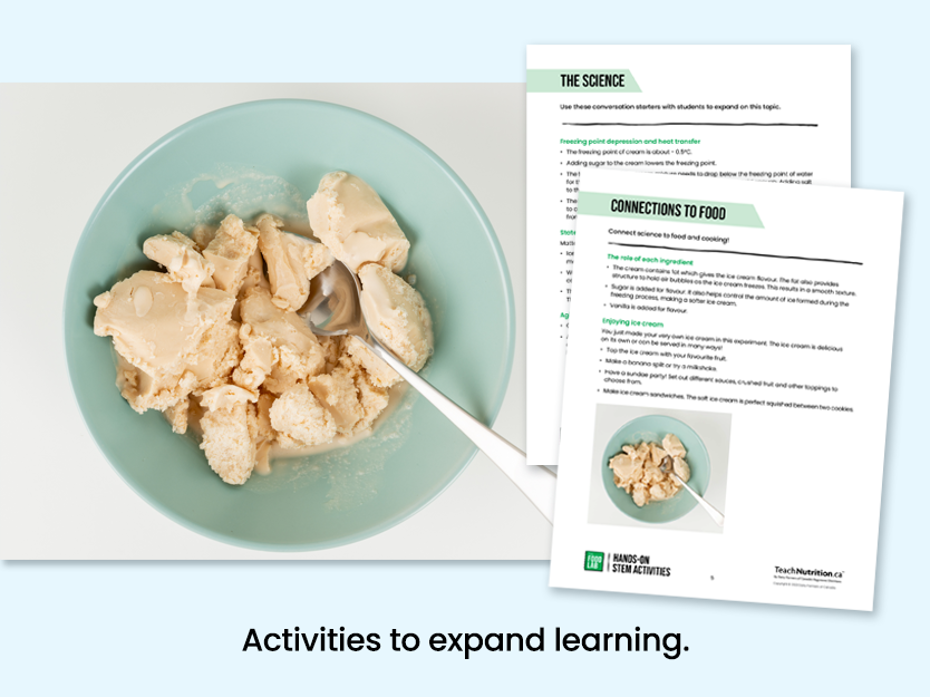Ice cream in a bowl - activities to expand learning - Food lab program - STEM