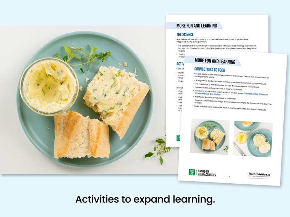 Butter on a piece of bread on a plate - activities to expand learning - Food lab program - STEM